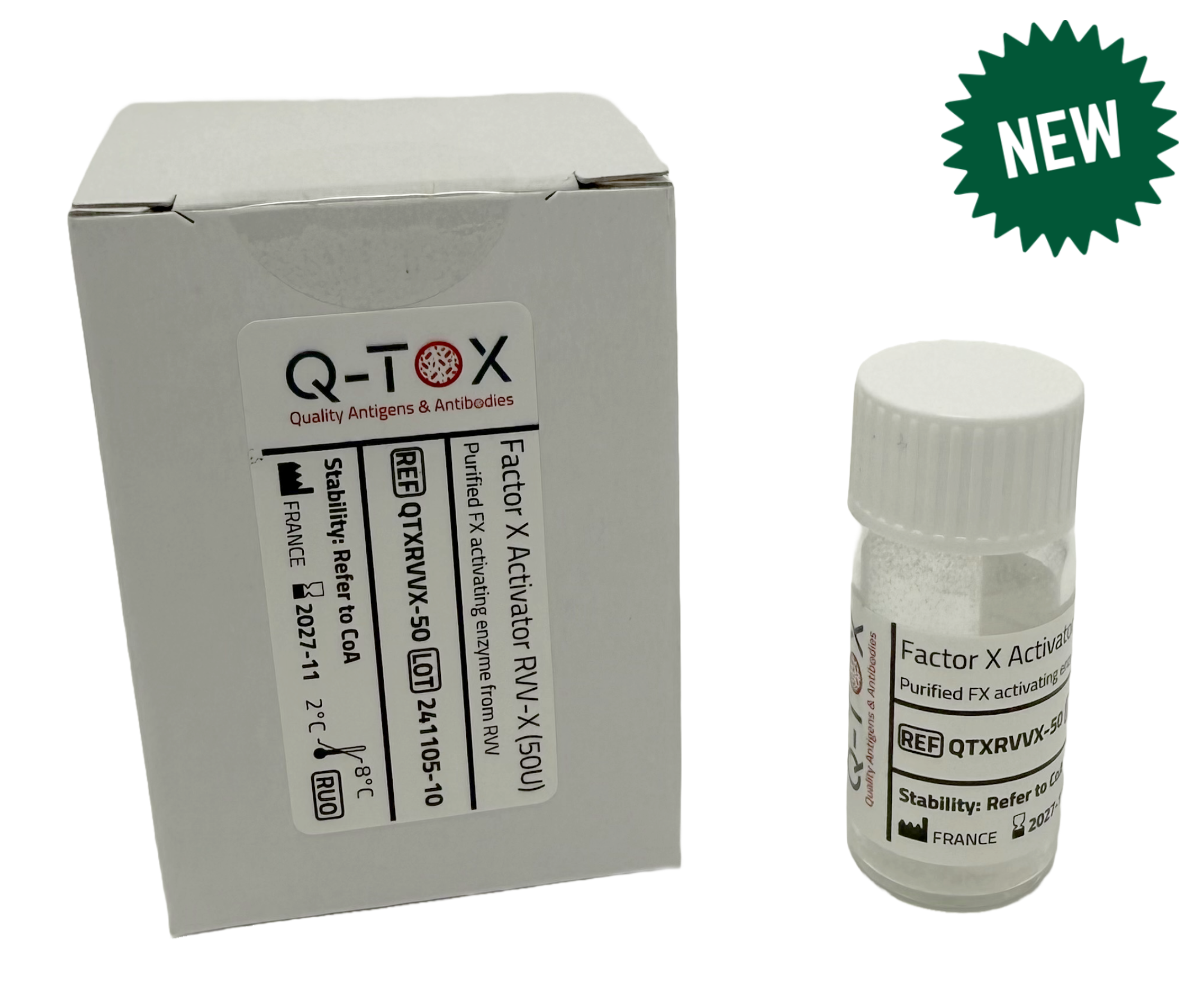 Box and vial of Q-TOX Factor-X Activator RVV-X